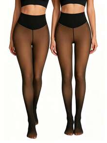 1 Pair 200g Women's Autumn/Winter Black Thermal Lined Warm Leggings, Shaping And Slimming, With Seams - Black - View 14