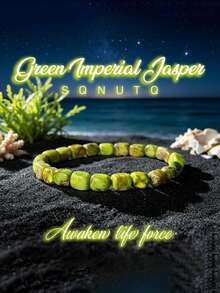 Asymmetrical Square Textured Natural Green Imperial Stone Elastic Bracelet, Bohemian Everyday Versatile Men's Jewelry Gift - Multicolor - View 6
