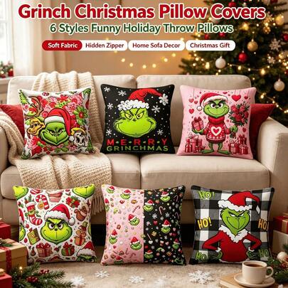 The Grinch Christmas Pillowcase, Christmas Party Gift, Living Room Sofa Decor, Christmas Holiday Gift
