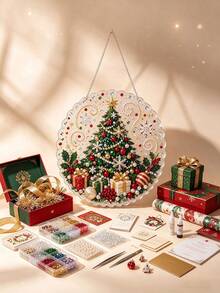 1 Set Christmas Pearl Diamond Painting Suncatcher Kit, 8 Inch, Pre-Assembled Metal Chain, Acrylic Disc With Lace Edge, 3D Mixed Size Pearl Beads, Holiday Window Wall Decor - Sets - View 4