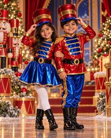 Disfraz Navideño Infantil de Soldadito de Juguete, Traje Festivo Rojo y Azul con Sombrero para Niño - Rojo - Ver 3