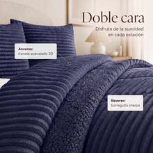 Juego de Edredón Sherpa Reversible con Textura Acanalada 3D y Fundas de Almohada, Suave, Cálido y Mullido, Ropa de Cama de Invierno para Dormitorio - Morado - Ver 4