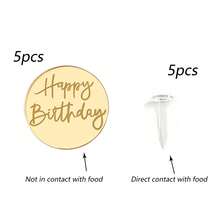 10pcs/5pcs Gold Mirror "Happy Birthday" Acrylic Cupcake Toppers, Round Cake Decorations For Birthday Party - Multicolor - View 22