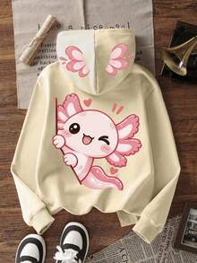 1pc Tween Girl Thermal Lined Thick Warm Sweatshirt, Young Student Clothing, Autumn/Winter Long Sleeve Top - Apricot - View 2