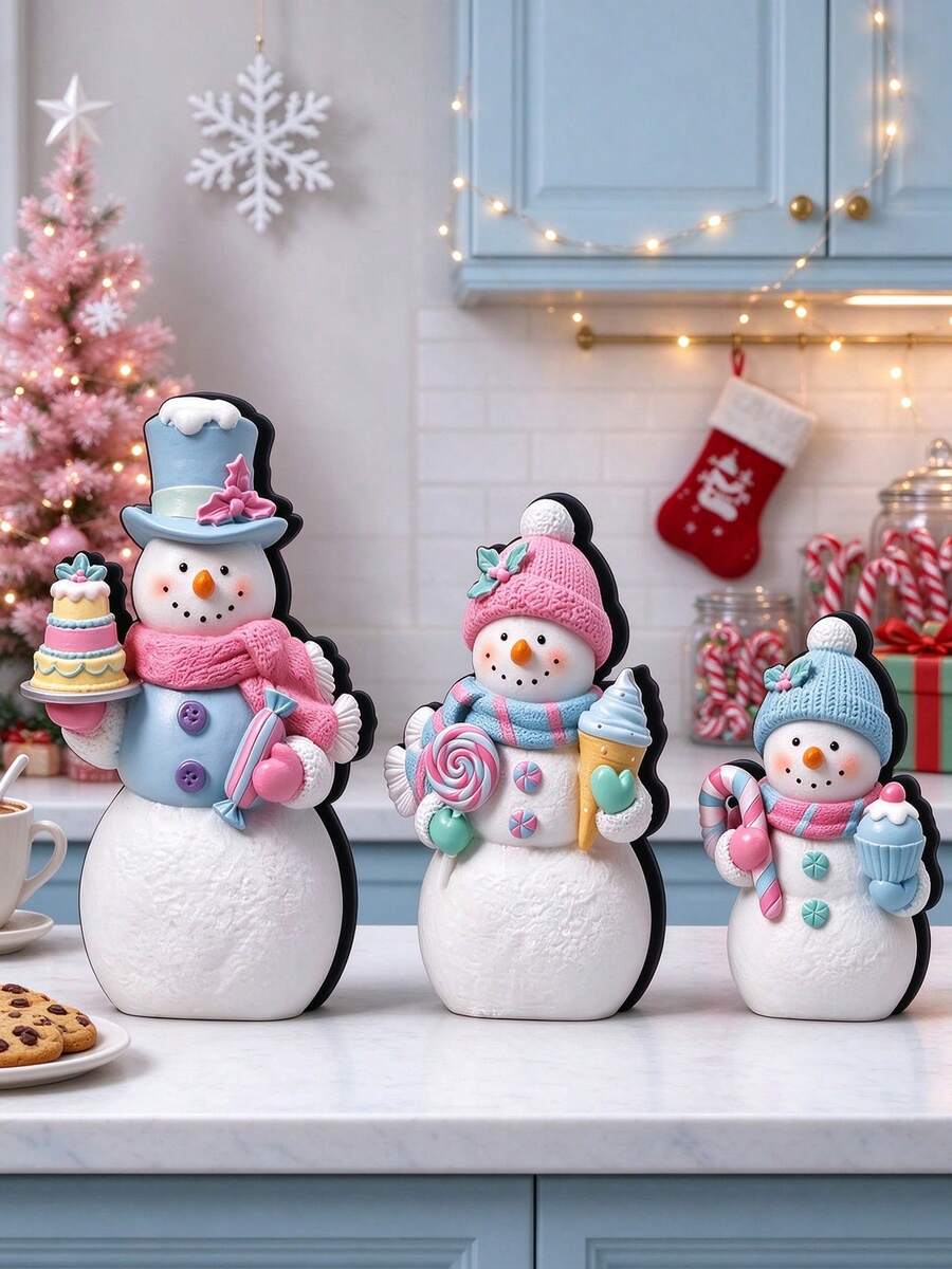 1/3件組聖誕馬卡龍色雪人桌面裝飾套裝,式冬季聖誕雪人擺飾附蛋糕、冰淇淋與糖果棒,適用窗台、廚房檯面、餐桌的聖誕桌面裝飾,可愛聖誕禮物,節日居家裝飾 - 多色A - 查看 1