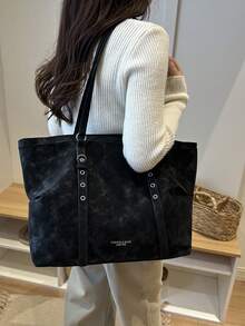 2026 Winter New Large Capacity Women's College Style Shoulder Bag Commuter Tote Bag Minimalist Casual Bag - Black - View 3