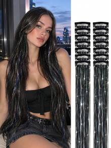 12-Piece Set Of Sparkling Clip-On Hair Extensions, 16-Inch Colorful And Stylish Hair Accessories, Perfect For Women's Holidays, Parties, And Chic Look - Multicolor - View 13