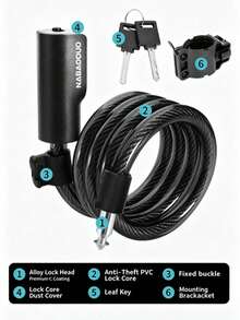 1pc Bicycle Key Lock, Road Mountain Bike Steel Cable Lock, Electric Bike Lock, Cycling Gear - Multicolor - View 9