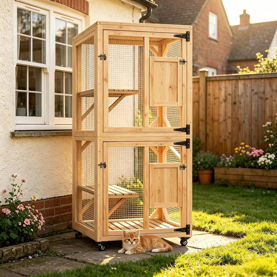 YODOLLA Outdoor Cat House With Waterproof Roof & 4 Levels (180 Cm) - Beige - View 1
