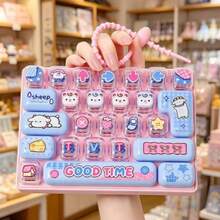 1pc Transparent Button Stress Relief Toy, Pink Handheld Cute Cartoon Decompression Keyboard Keychain Pendant - Multicolor - View 4