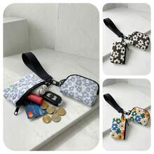 1pc Blue Flowers Print 2-In-1 Wristlet Coin Purse, Key & Earphone Pouch, Lipstick & Card Holder, For All-In-One Storage Of Small Miscellaneous Items - Multicolor - View 2