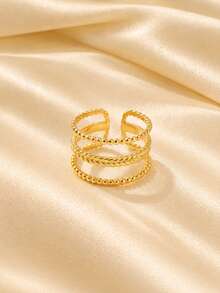 European And American Vintage High-End Three-Layer Braided Bead Open Ring For Women, Personalized Versatile Wide Band Index Finger Ring Jewelry - Gold - View 6
