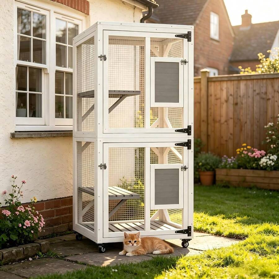 YODOLLA Outdoor Cat House With Waterproof Roof & 4 Levels (180 Cm) - White - View 1
