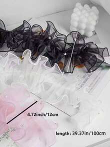 1 Roll/1 Meter 12cm Dense Pleated Beaded Tulle Lace Floral Packaging Ribbon, Bouquet Ribbon, Shiny Pearl Wave Tulle Ribbon - Lolita Lace - View 4