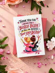 1pc Best Friend Greeting Cards, Birthday Thank You Gratitude Cards With Envelopes, Unique Friendship Birthday Gift Cards For Women Bestie - View 1