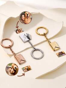 Custom Photo Envelope Keychain Personalized Stainless Steel Hidden Photo Envelope Key Ring Bag Charm Suitable For Couples, Pets, Birthday, Anniversary Or Valentine's Day Commemorative Gift - Multicolor - View 2