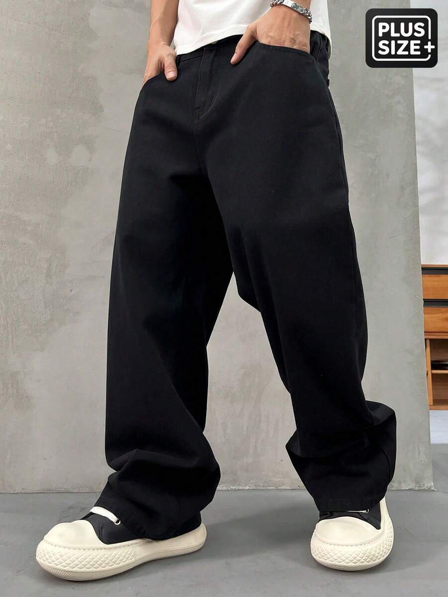 Plus Size Men's Casual Versatile Black Denim Jeans - Black - View 1