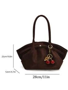 1pc Solid Color Matte PU Fabric One Shoulder Bag, Women's Vintage Fashion Small Capacity Handbag, Dual Handle Design, Snap Closure, Suitable For Travel, Shopping, Dating, Women's Gift, Suitable For Teenage Girls, College Students, New Professionals And Office Workers, Perfect For Office, Campus, Work, Business, Commuting, Outdoor, Travel, Outing - Coffee - View 5