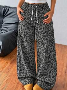 1pc Teen Girls Street Style Leopard Print Wide Leg Loose Pants, Drapey Fit, Casual Comfortable Versatile Long Trousers For Daily Wear, Home And Outings - Multicolor - View 7