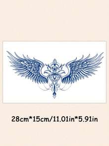 1pc Waterproof Wing Feather Tattoo Sticker, Semi-Permanent Botanical Temporary Tattoo, Sexy Waterproof Non-Reflective, Easy To Use, Suitable For Men And Women Back, Chest And Other Body Parts, Lasts 7-14 Days, Essential For Parties And Music Festivals - Blue - View 8