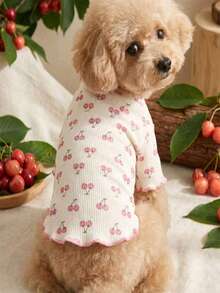 Spring/Summer/Autumn Pet Elastic Ice Silk Lace Trim Inner Vest, Thin Breathable Short Sleeve Dog/Cat Universal Top - Red and White - View 5