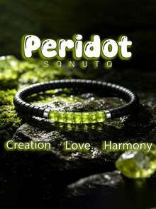 Natural Peridot And Obsidian Beaded Elastic Bracelet, Men's Minimalist Daily Versatile Bracelet Gift - Multicolor - View 1