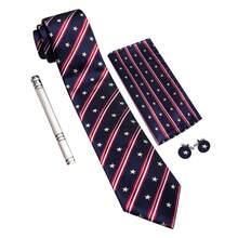 Navy Blue American Flag Tie 4-Piece Set With Pocket Square, Cufflinks, Silver Tie Clip, Men's Formal Accessories Gift - Navy Blue - View 2