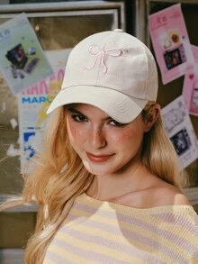 Popjeli 1pc Bow-Knot Baseball Cap, Casual Versatile Sun Visor Hat For Men & Women, Suitable For Spring/Summer, Y2K Solid Color - Pink - View 3