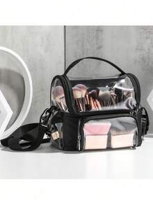 1pc Large Capacity Transparent Crossbody Makeup Bag Toiletries Storage Pouch - Black - View 8