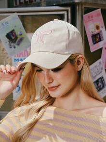 Popjeli 1pc Bow-Knot Baseball Cap, Casual Versatile Sun Visor Hat For Men & Women, Suitable For Spring/Summer, Y2K Solid Color - Pink - View 7