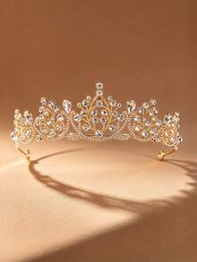 1pc Water Drop Rhinestone Crown Headband, Vintage Hollow Palace Royal Crown Headpiece, Bridal Wedding Birthday Party Women Accessory - Multicolor - View 3