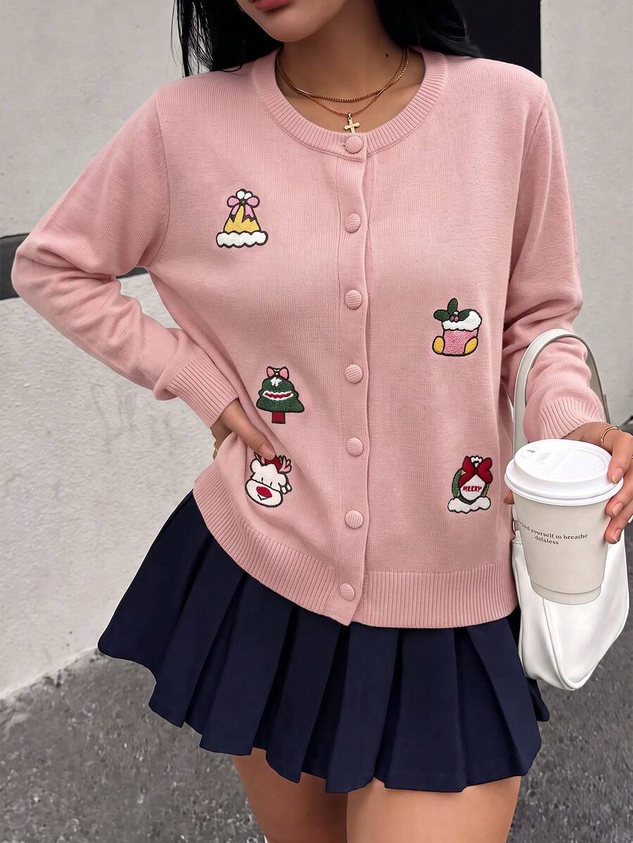 Suéter navideño de cuello redondo francesas suave elegante para mujer casual de Navidad - Rosa - Ver 1