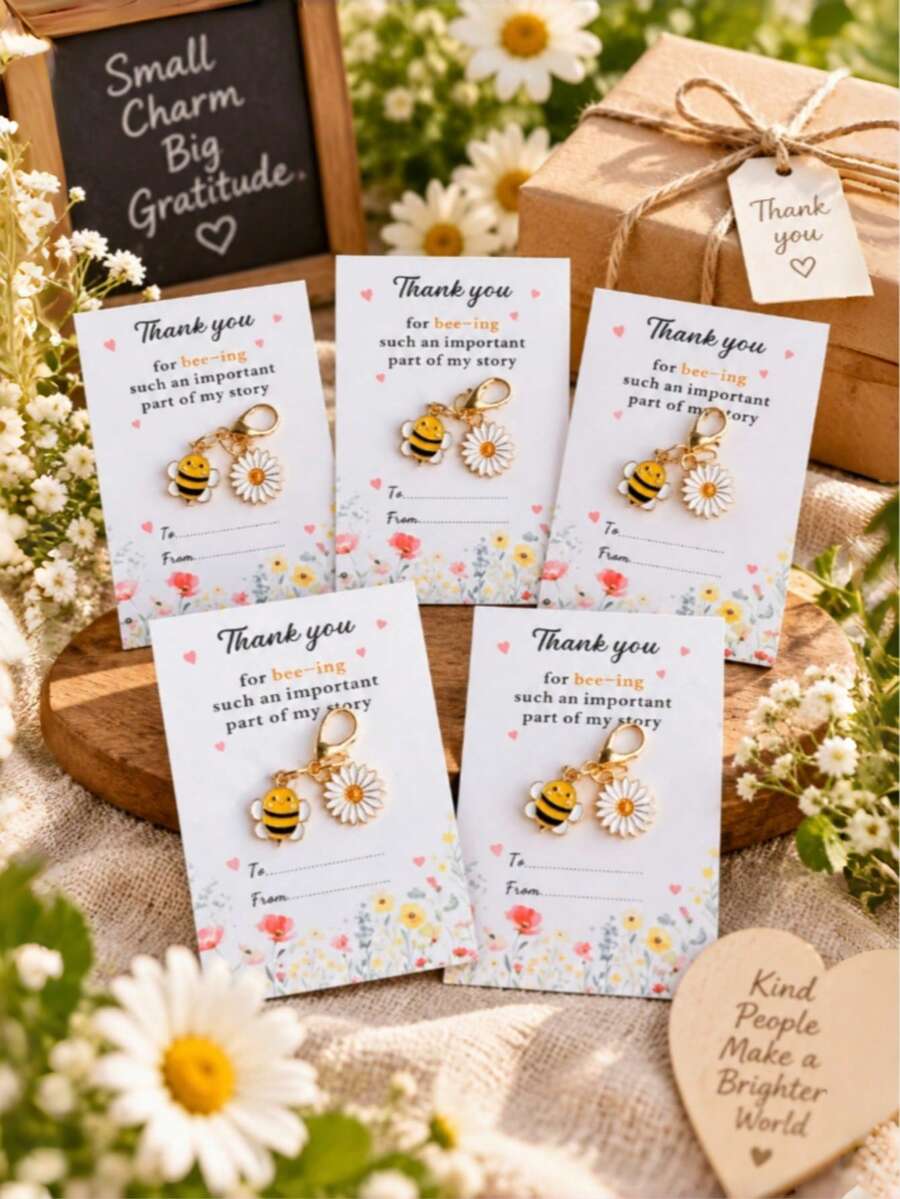 10pcs "Thank You For Being Such An Important Part Of My Life" Encouragement Cards, With Bee And Daisy Keychain, Inspirational Gift Suitable For Family, Teachers And Team Members - Multiple Styles - View 1