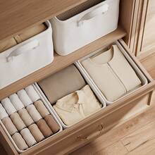 Beige Foldable Dual Handle Storage Basket, Suitable For Wardrobe/Bedroom/Office/Under Bed, Organizes Clothes, Toys, Miscellaneous Items, Space-Saving. - View 10