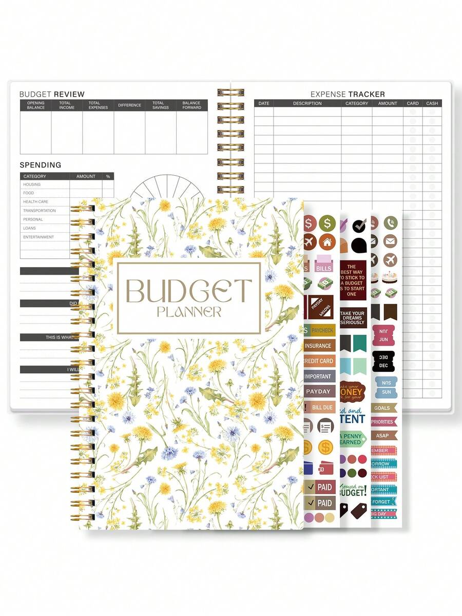 1PC A5 Wildflower Budget Planner Notebook, Twin-Wire Monthly Money ...
