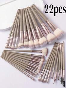 [Champagne Gold] 18-20-22-25-30pcs Makeup Brush Set, Premium Synthetic Fiber Eyeshadow Blending Brush Set, Makeup Tools - Coffee Brown - View 13