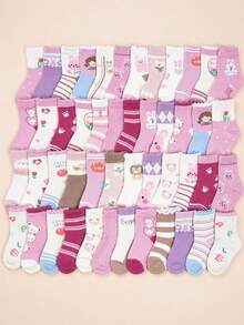 10Pairs RandomGirls Warm Crew Socks, High Elastic Stretch, Soft Cozy Warmth, Cute Bunny & Flower Patterns, Autumn Winter Socks For School & Daily Wear - Multicolor - View 9