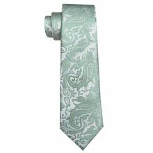 Men's Tie Set, Light Green Paisley Pattern With Pocket Square, Cufflinks, Silver Tie Clip, 4-Piece Set, Business Wedding Formal Versatile Gift - Mint Green - View 4