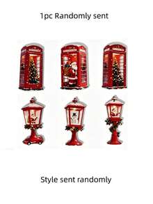 2D Flat Wooden Christmas Hanging Decor, Red London Telephone Booth & Street Lamp Pendant, Christmas Decoration, Santa Claus Snowman Mini Christmas Tree Ornament, Winter Holiday Window & Door Hanging Sign, Festive Wooden Christmas Tree Home Party Gift Decor - Multicolor - View 10
