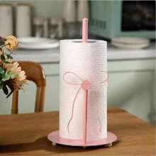 1pc Acrylic 2D Printed Pink Bow Stand With Wooden Base And Pole Toilet Paper Holder, No-Drill Freestanding Bathroom Paper Storage Rack, Perfect For Rustic Style Bathroom And Kitchen Paper Storage - Multicolor - View 5