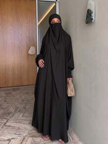 1件女款長袖連帽長袍 - 黑色 - 查看 3