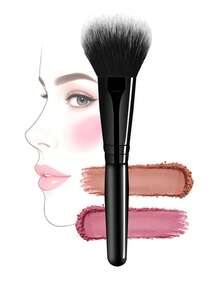1 st sminkborste med svart handtag för ansiktspuder, kontur, bronzer och highlighter, blendingborste, bärbar sminkborste, lämplig för puder- och krämmakeup - Svart - Visa 1