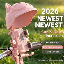 1pc, Popular Holiday Motorcycle And Bicycle Handlebar Mobile Phone Holder With Cute Cat Ears Sunshade And Rainproof Board, Shockproof And Waterproof Mobile Phone Holder For Scooter, Anti-UV Mobile Phone Holder For Outdoor Riding, Hands-Free Mobile Phone Holder - Multicolor - View 5
