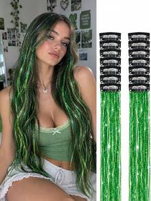 12-Piece Set Of Sparkling Clip-On Hair Extensions, 16-Inch Colorful And Stylish Hair Accessories, Perfect For Women's Holidays, Parties, And Chic Look - Multicolor - View 14