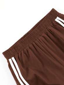 1pc Tween Girls' Loose Fit Side Stripe Cargo Wide Leg Pants, Relaxed Casual Trousers For Daily Wear & Commute - Brown - View 6