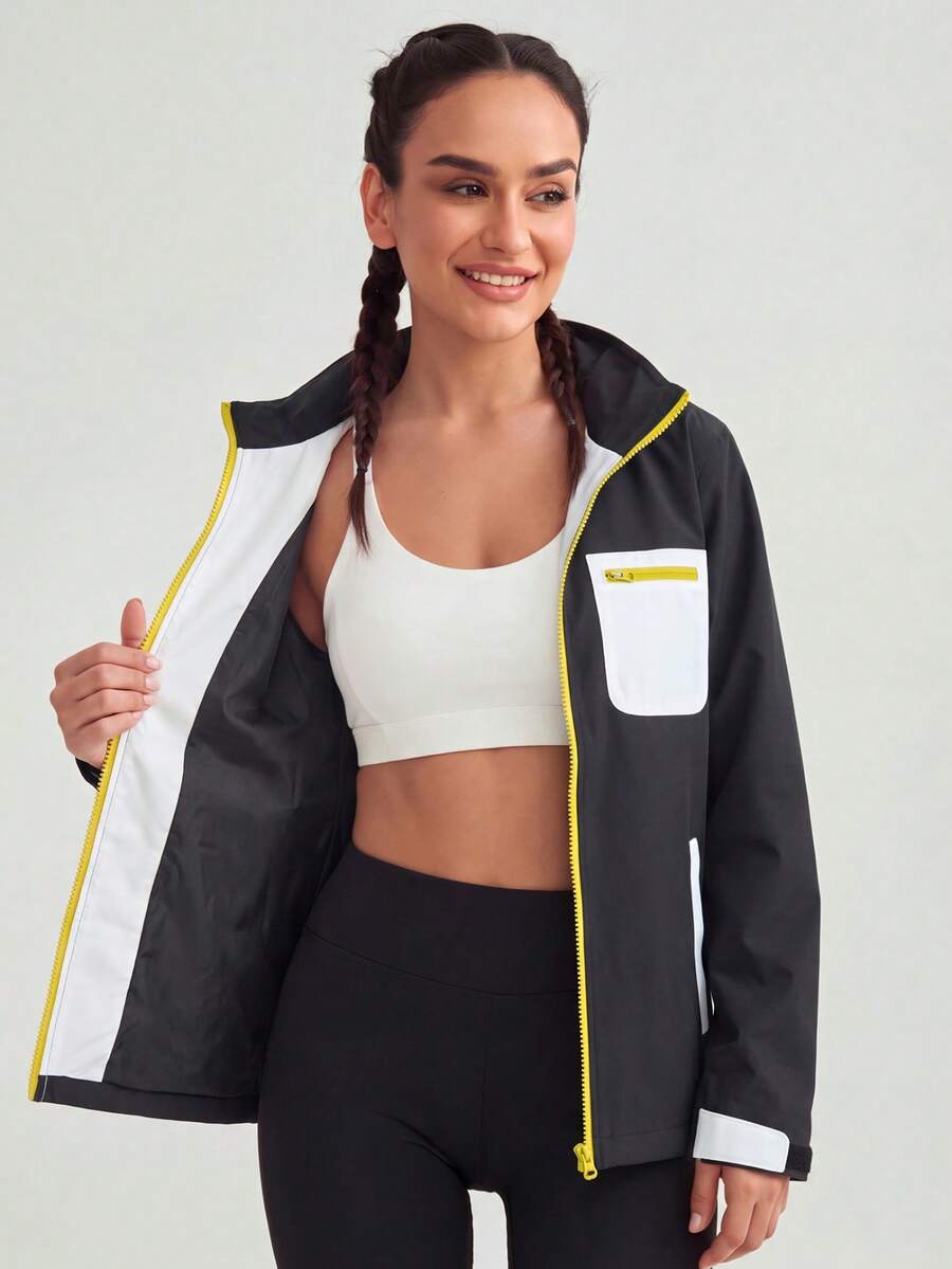 Women's Colorblock Spring/Autumn/Winter Softshell Jacket, Windproof Waterproof Breathable Long Sleeve Outdoor Sports Running Cycling Hiking Casual Zip-Up Jacket