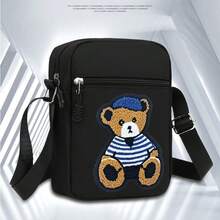 Pointer jumping Crossbody Bag Student Bag 3D Embroidered Bear Large Capacity Bag New Fashion Shoulder Suitable For Daily Commute And Outing Use, Unisex - Black - View 9