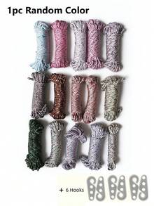 7pcs Set, 10m/393.7in Nylon Rope + 6 Hooks, For Fixing And Dragging Items, Camping Accessories, Indoor/Outdoor Clothesline, Random Rope Color, Clothesline, Clothesline - View 12