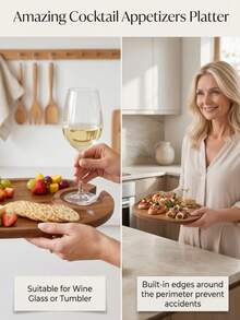 Single/Multi-Piece Wine Appetizer Platter, Cocktail And Snack Tray, Mini Charcuterie Board, Cheese Board, Wine Glass Decor Appetizer Plate, Dessert Plate, Fruit Tray, Cocktail Plate, Cheese Board With Wine Rack, Suitable For Fruit, Nuts, Sushi, Cake And Pastries, Essential Tray For Gatherings, Parties, Holidays, Weddings - View 3