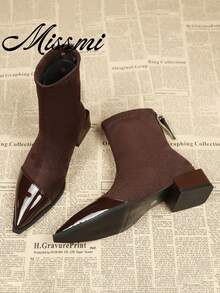 Women's 2024 Spring & Autumn New Arrival Popular Slim Fit Ankle Boots,French Elegant Style Pointed Toe Ankle Boots,Elegant - Brown - View 1